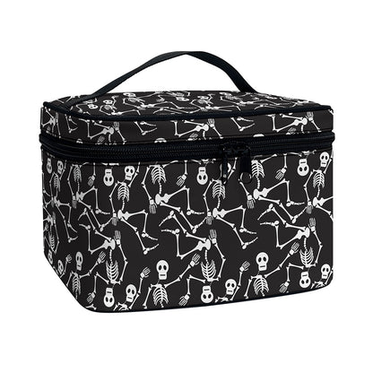 Black And White Skeleton Pattern Print Travel Makeup Bag