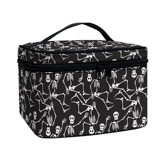 Black And White Skeleton Pattern Print Travel Makeup Bag