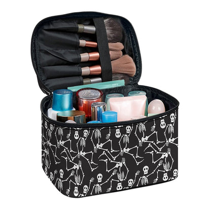 Black And White Skeleton Pattern Print Travel Makeup Bag