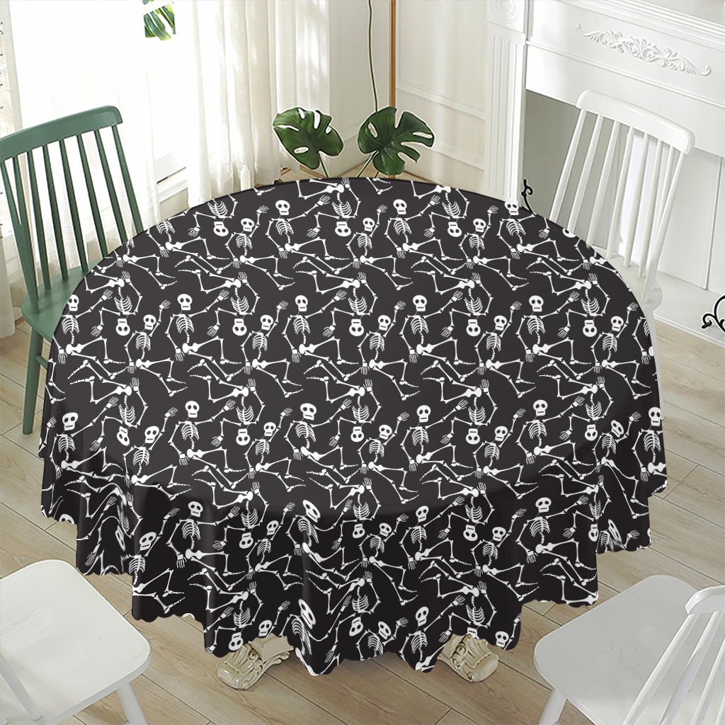 Black And White Skeleton Pattern Print Waterproof Round Tablecloth