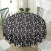 Black And White Skeleton Pattern Print Waterproof Round Tablecloth