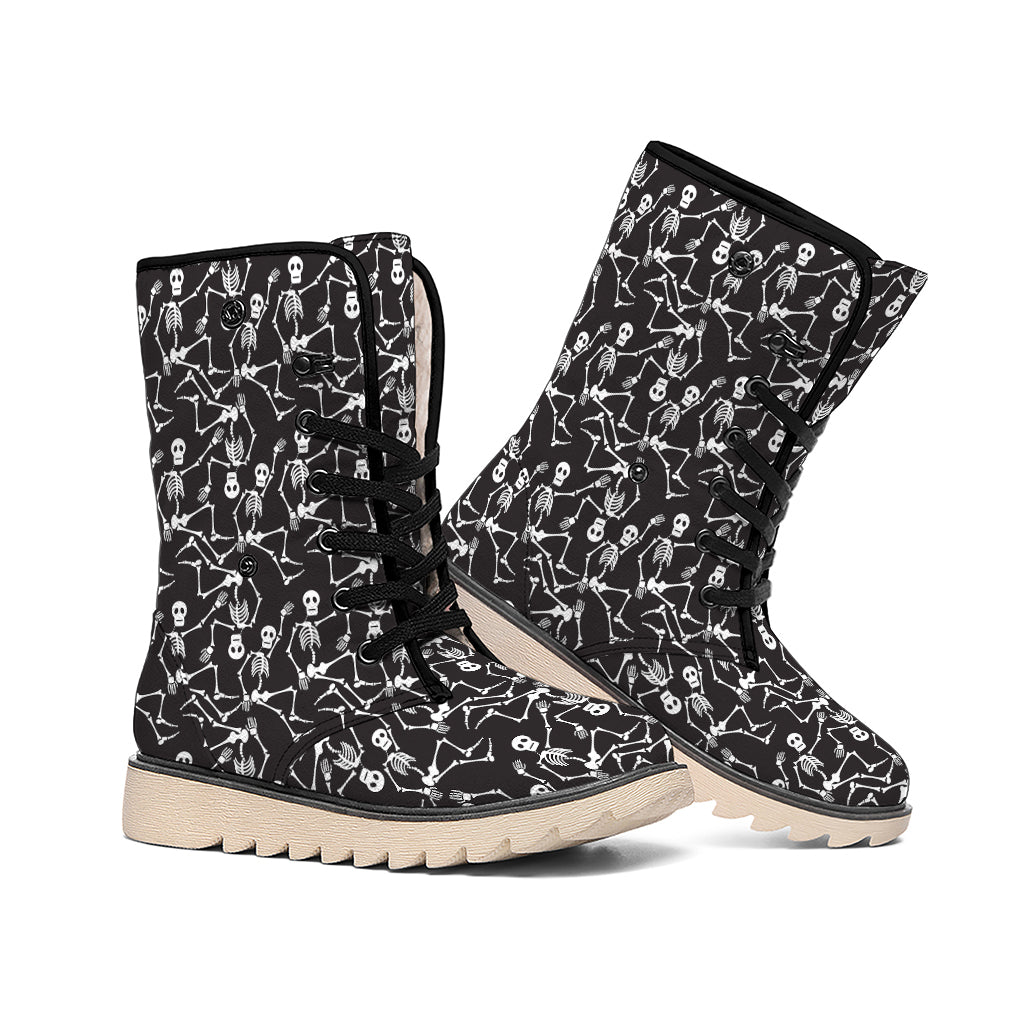 Black And White Skeleton Pattern Print Winter Boots