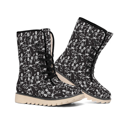 Black And White Skeleton Pattern Print Winter Boots