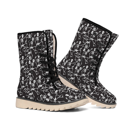 Black And White Skeleton Pattern Print Winter Boots