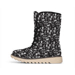 Black And White Skeleton Pattern Print Winter Boots