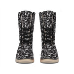 Black And White Skeleton Pattern Print Winter Boots