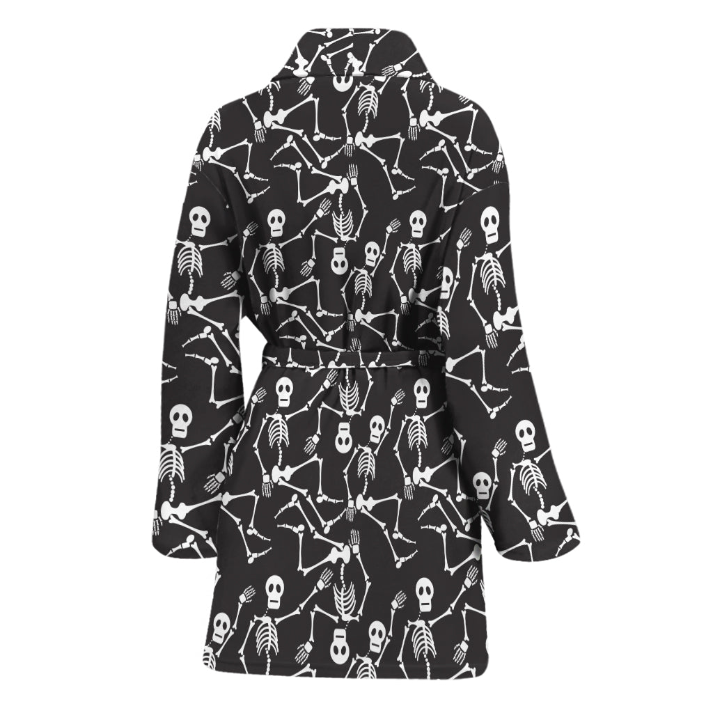 Black And White Skeleton Pattern Print Women's Bathrobe