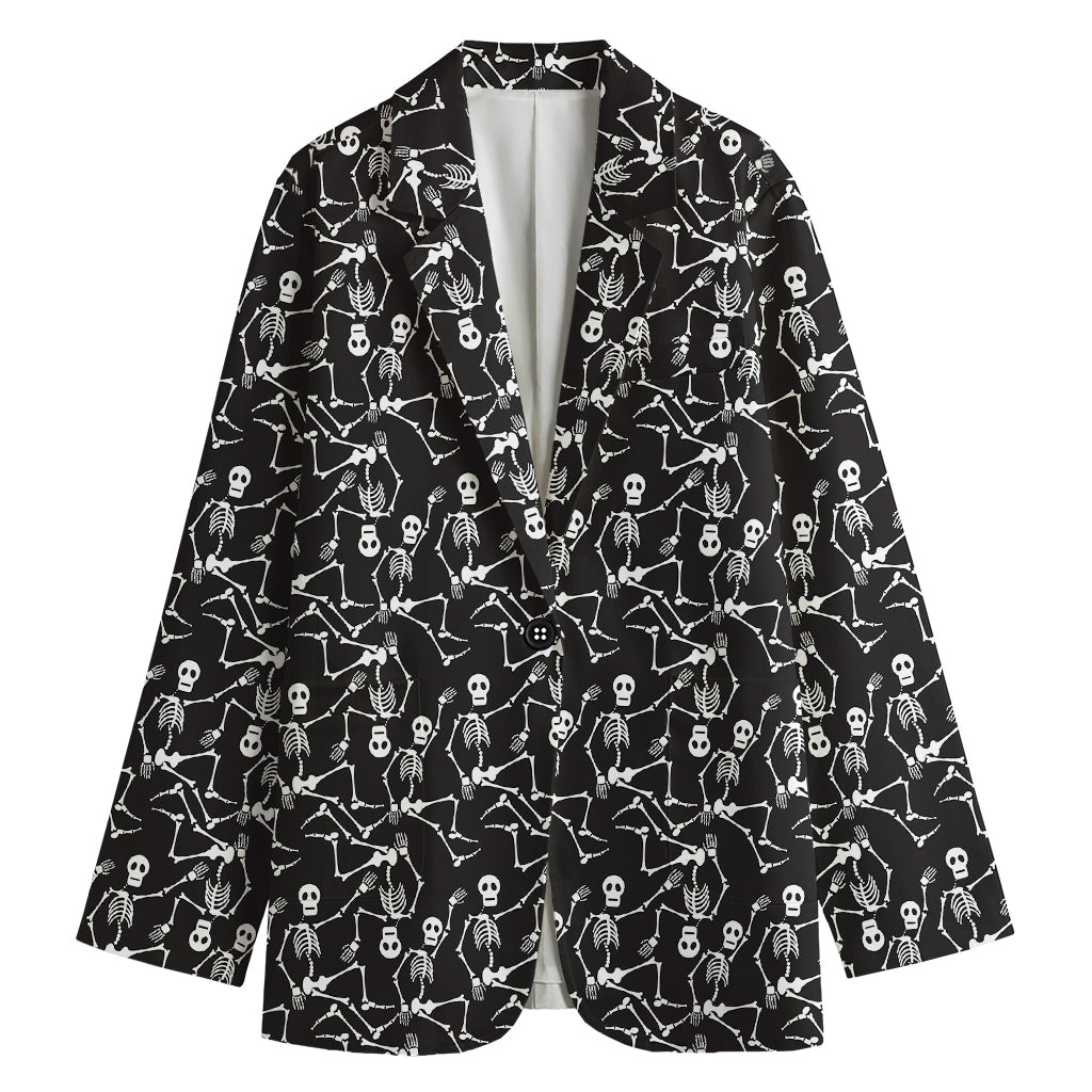 Black And White Skeleton Pattern Print Women's Blazer