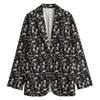 Black And White Skeleton Pattern Print Women's Cotton Blazer