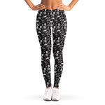 Black And White Skeleton Pattern Print Women's Leggings