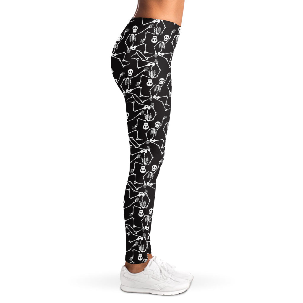 Black And White Skeleton Pattern Print Women's Leggings