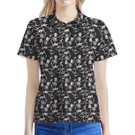 Black And White Skeleton Pattern Print Women's Polo Shirt
