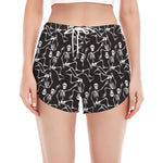 Black And White Skeleton Pattern Print Women's Split Running Shorts