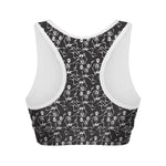 Black And White Skeleton Pattern Print Women's Sports Bra