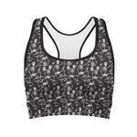 Black And White Skeleton Pattern Print Women's Sports Bra