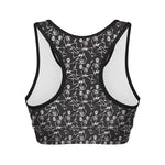 Black And White Skeleton Pattern Print Women's Sports Bra
