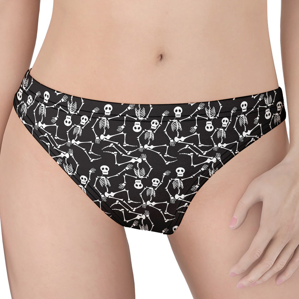 Black And White Skeleton Pattern Print Women's Thong