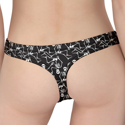 Black And White Skeleton Pattern Print Women's Thong