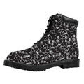 Black And White Skeleton Pattern Print Padded Collar Lace Up Boots