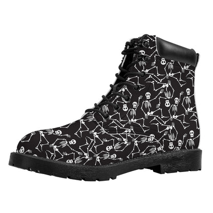 Black And White Skeleton Pattern Print Work Boots