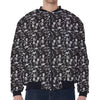 Black And White Skeleton Pattern Print Zip Sleeve Bomber Jacket