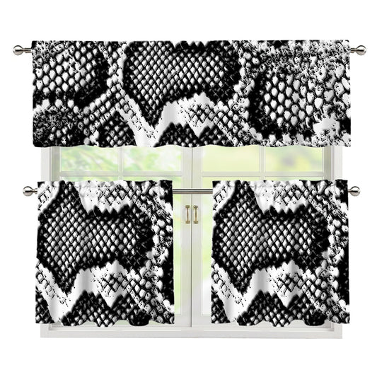Black And White Snakeskin Print 3 Piece Kitchen Curtains