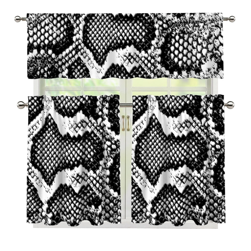 Black And White Snakeskin Print 3 Piece Kitchen Curtains