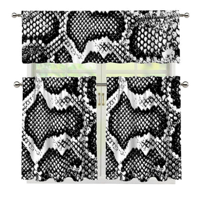 Black And White Snakeskin Print 3 Piece Kitchen Curtains