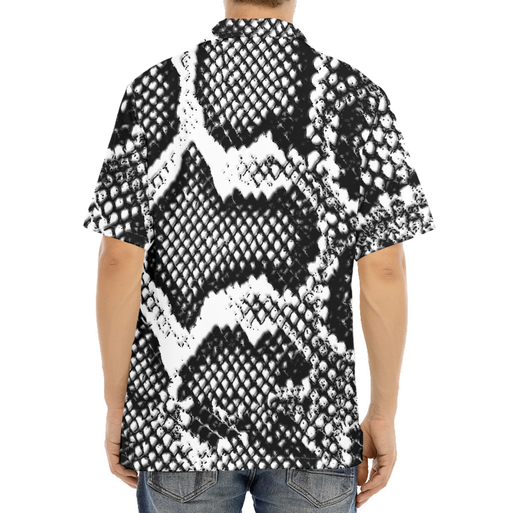 Black And White Snakeskin Print Aloha Shirt