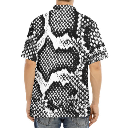Black And White Snakeskin Print Aloha Shirt