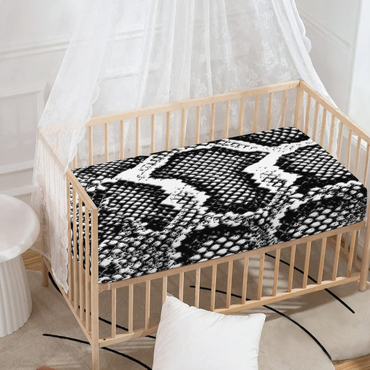 Black And White Snakeskin Print Baby Crib Sheet