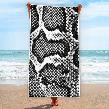 Black And White Snakeskin Print Beach Towel