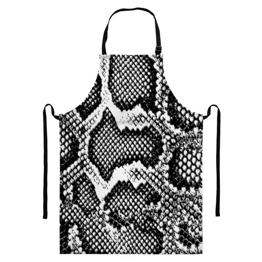Black And White Snakeskin Print Bib Apron With Pocket