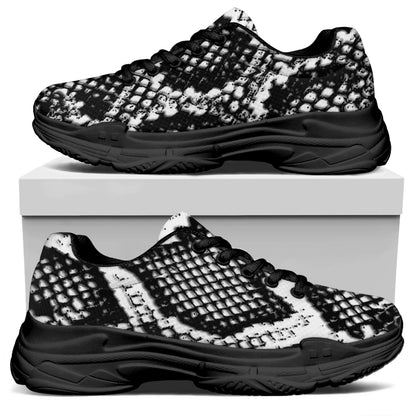 Black And White Snakeskin Print Black Chunky Shoes