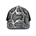 Black And White Snakeskin Print Black Mesh Trucker Hat