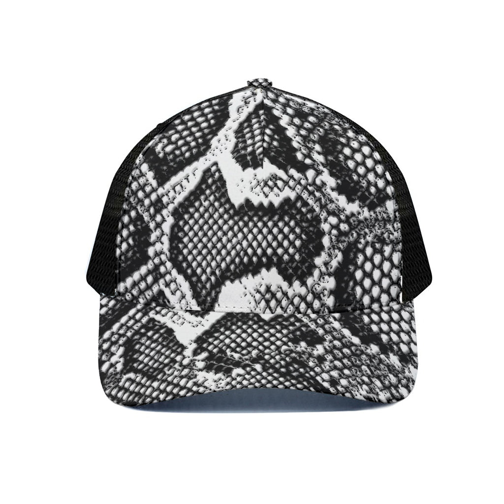 Black And White Snakeskin Print Black Mesh Trucker Cap