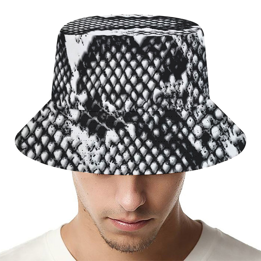 Black And White Snakeskin Print Bucket Hat
