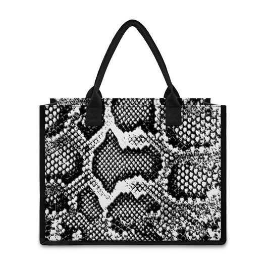 Black And White Snakeskin Print Canvas Tote Bag