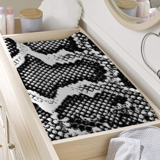 Black And White Snakeskin Print Changing Pad Cover