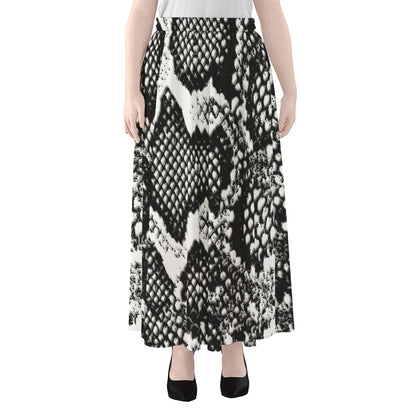 Black And White Snakeskin Print Chiffon Maxi Skirt