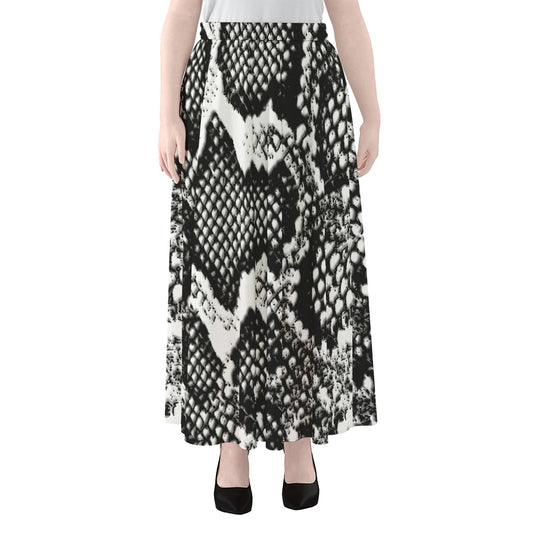 Black And White Snakeskin Print Chiffon Maxi Skirt