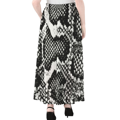 Black And White Snakeskin Print Chiffon Maxi Skirt