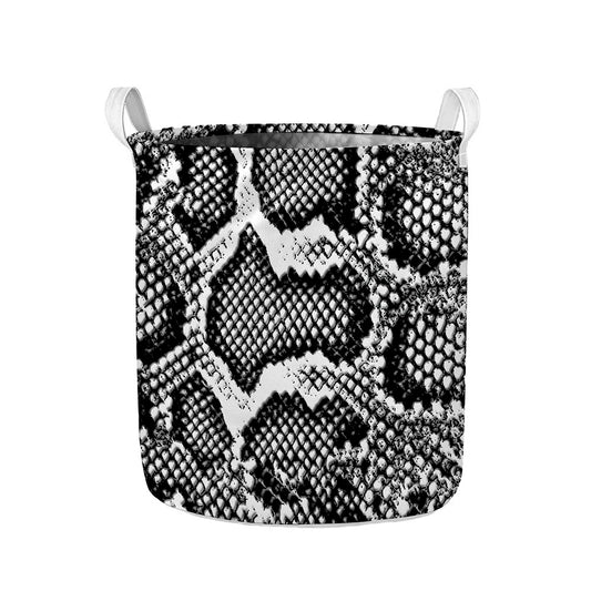 Black And White Snakeskin Print Collapsible Laundry Basket