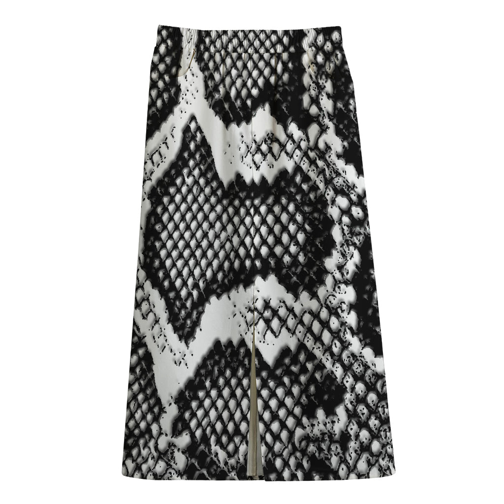 Black And White Snakeskin Print Cotton Front Slit Maxi Skirt