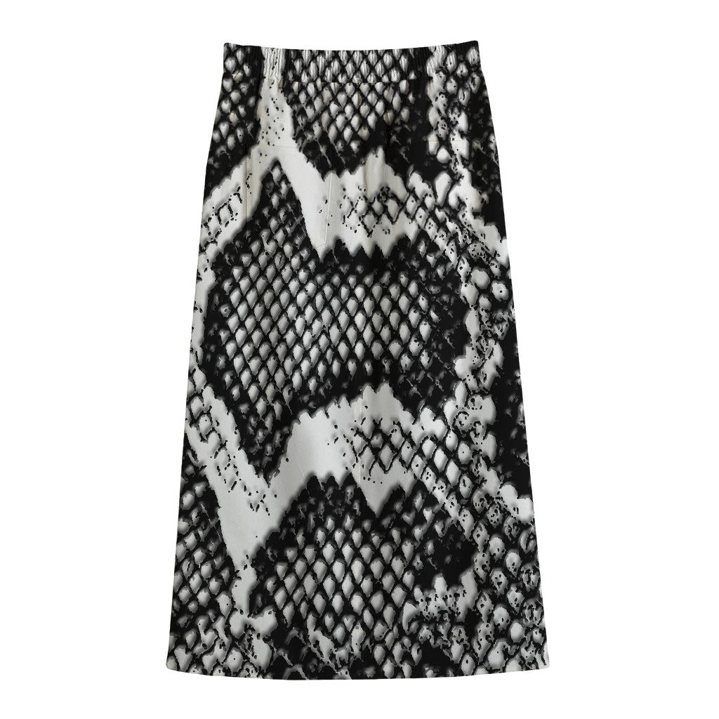 Black And White Snakeskin Print Cotton Front Slit Maxi Skirt