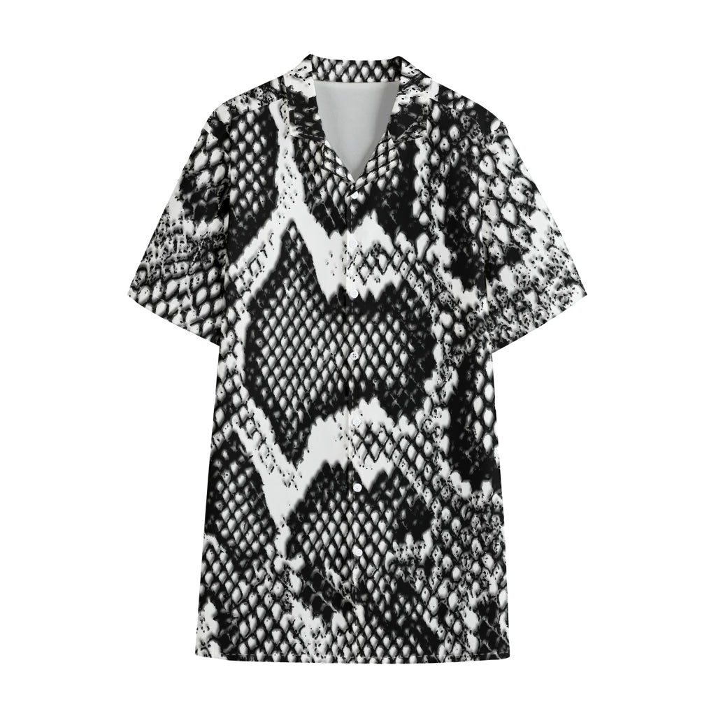 Black And White Snakeskin Print Cotton Hawaiian Shirt
