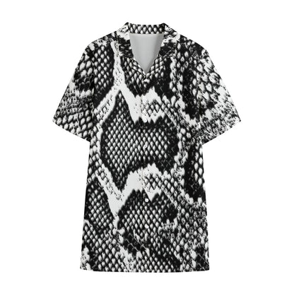 Black And White Snakeskin Print Cotton Hawaiian Shirt