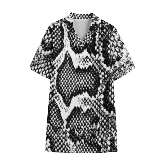 Black And White Snakeskin Print Cotton Hawaiian Shirt