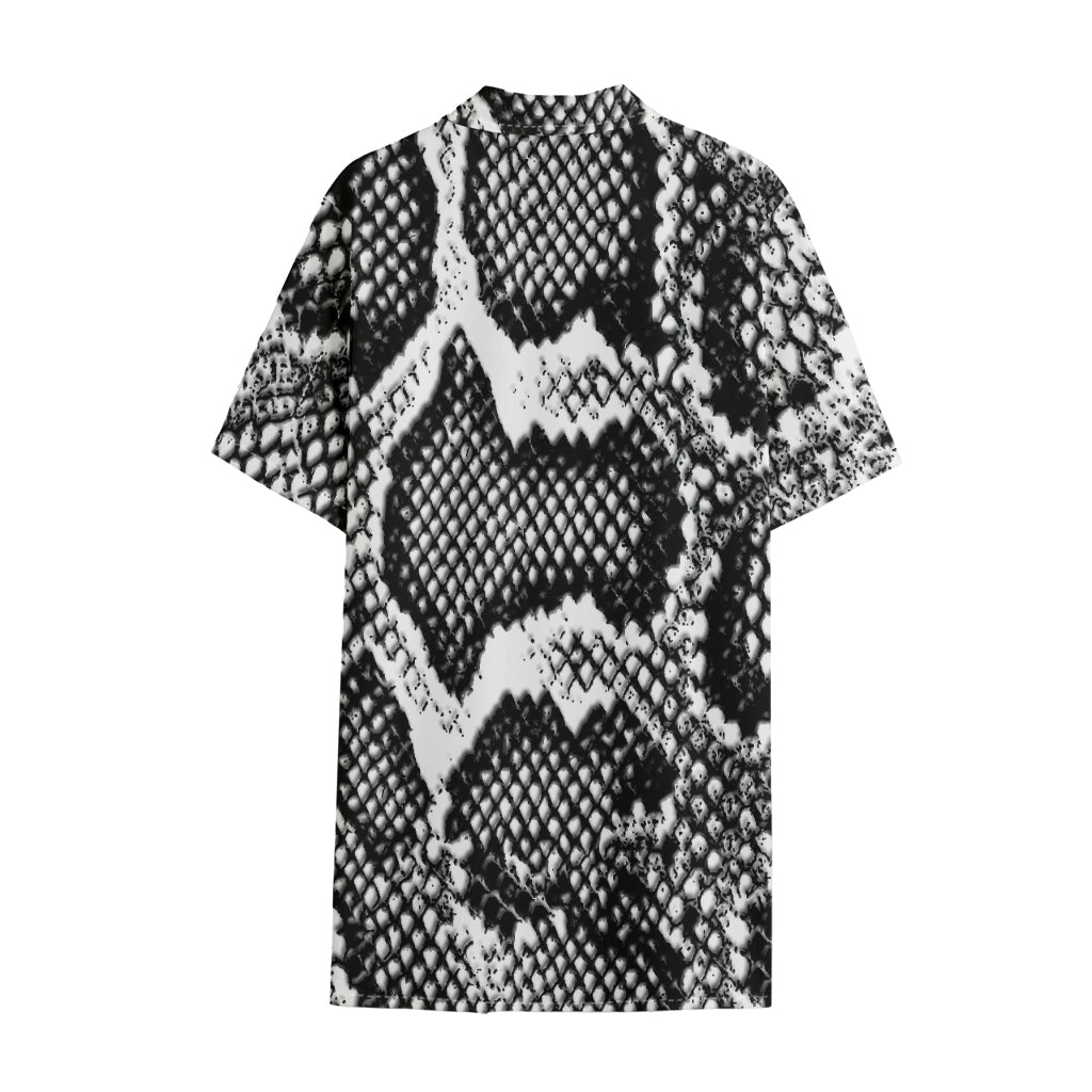 Black And White Snakeskin Print Cotton Hawaiian Shirt