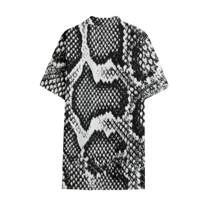 Black And White Snakeskin Print Cotton Hawaiian Shirt